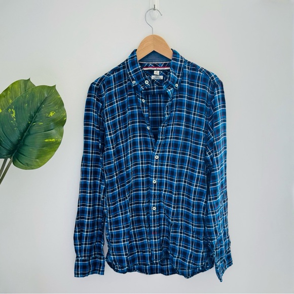 Tommy Hilfiger Tops - TOMMY HILFIGER | Blue Plaid Cotton Button Up Long Sleeve Tee Small
